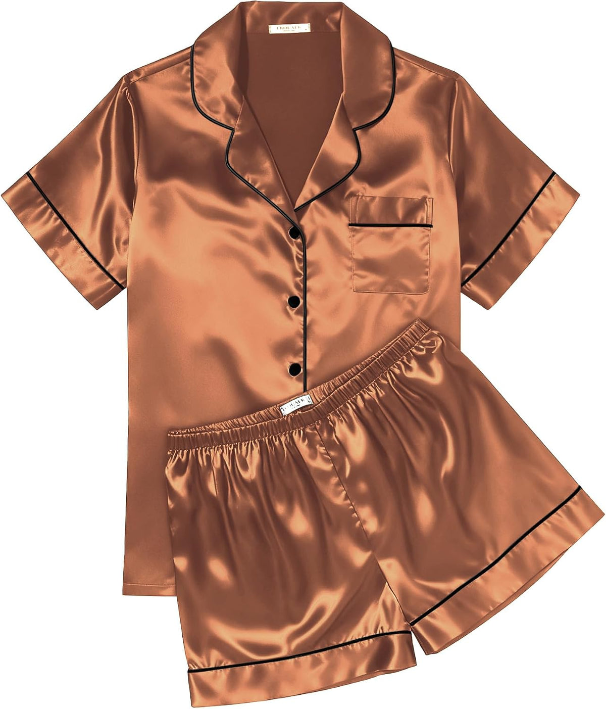 Ekouaer Womens Silk Satin Pajama Sets Soft Short Sleeve Button Up Sleepwear