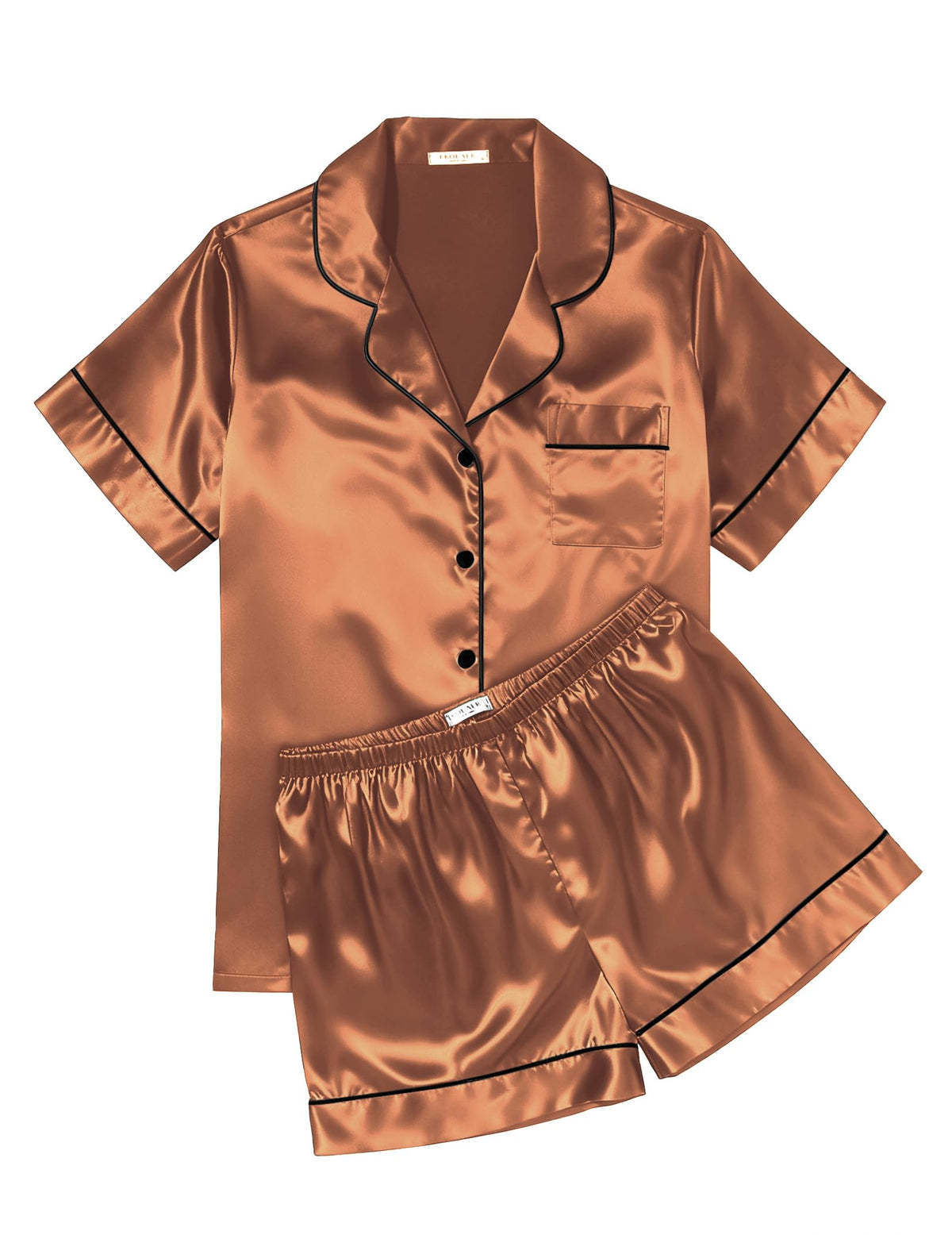 Ekouaer Womens Silk Satin Pajama Sets Soft Short Sleeve Button Up Sleepwear