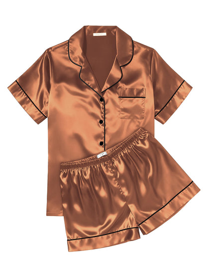 Ekouaer Womens Silk Satin Pajama Sets Soft Short Sleeve Button Up Sleepwear