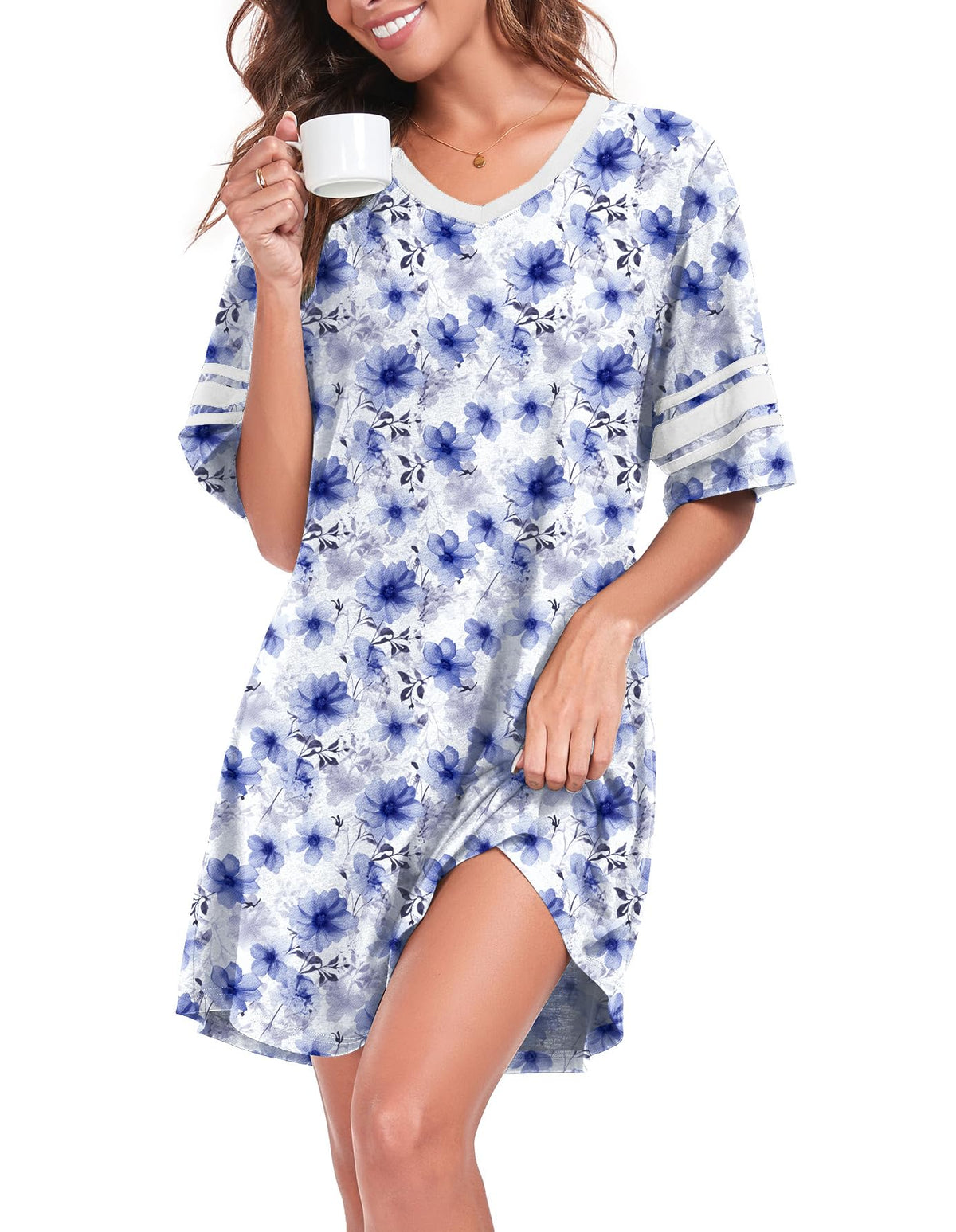 REGAI Women's Nightgowns Short Sleeve Soft Sleepshirt