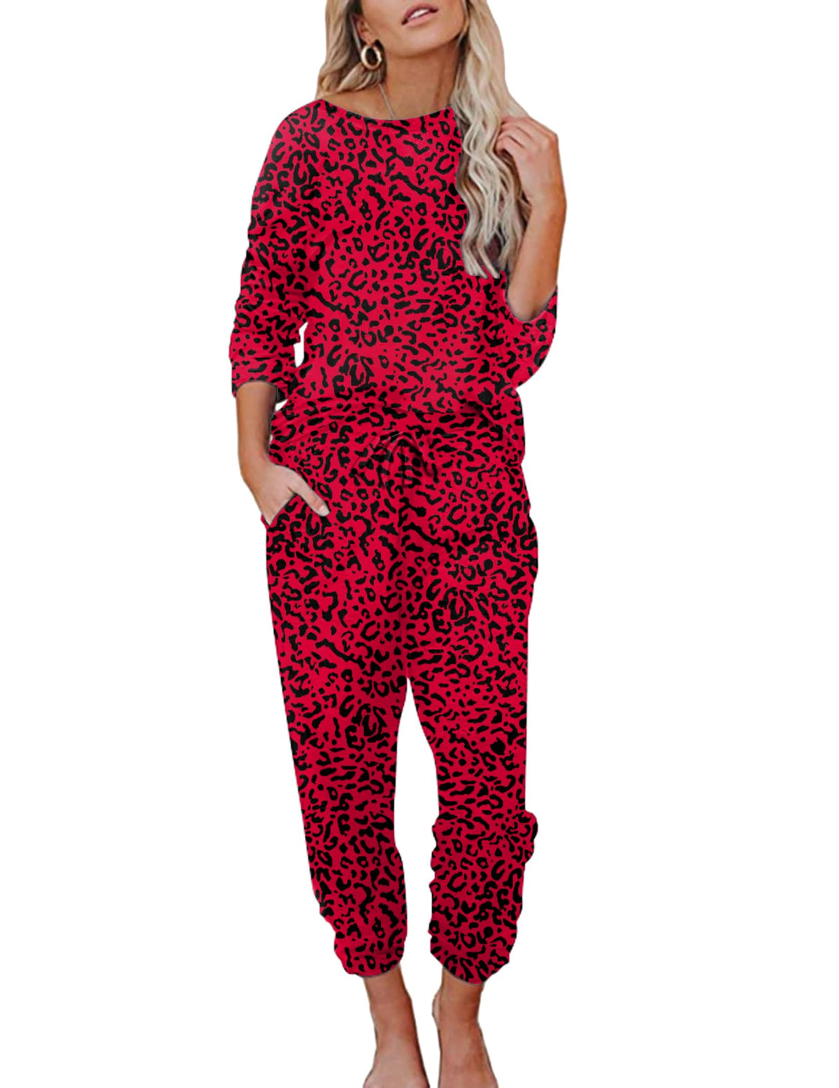 Ekouaer Womens Pajamas Set Long Sleeve Loungewear Soft Joggers with Pockets