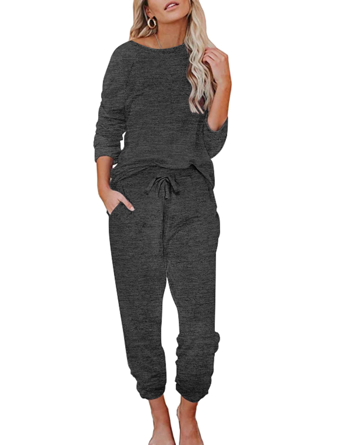 Ekouaer Womens Pajamas Set Long Sleeve Loungewear Soft Joggers with Pockets