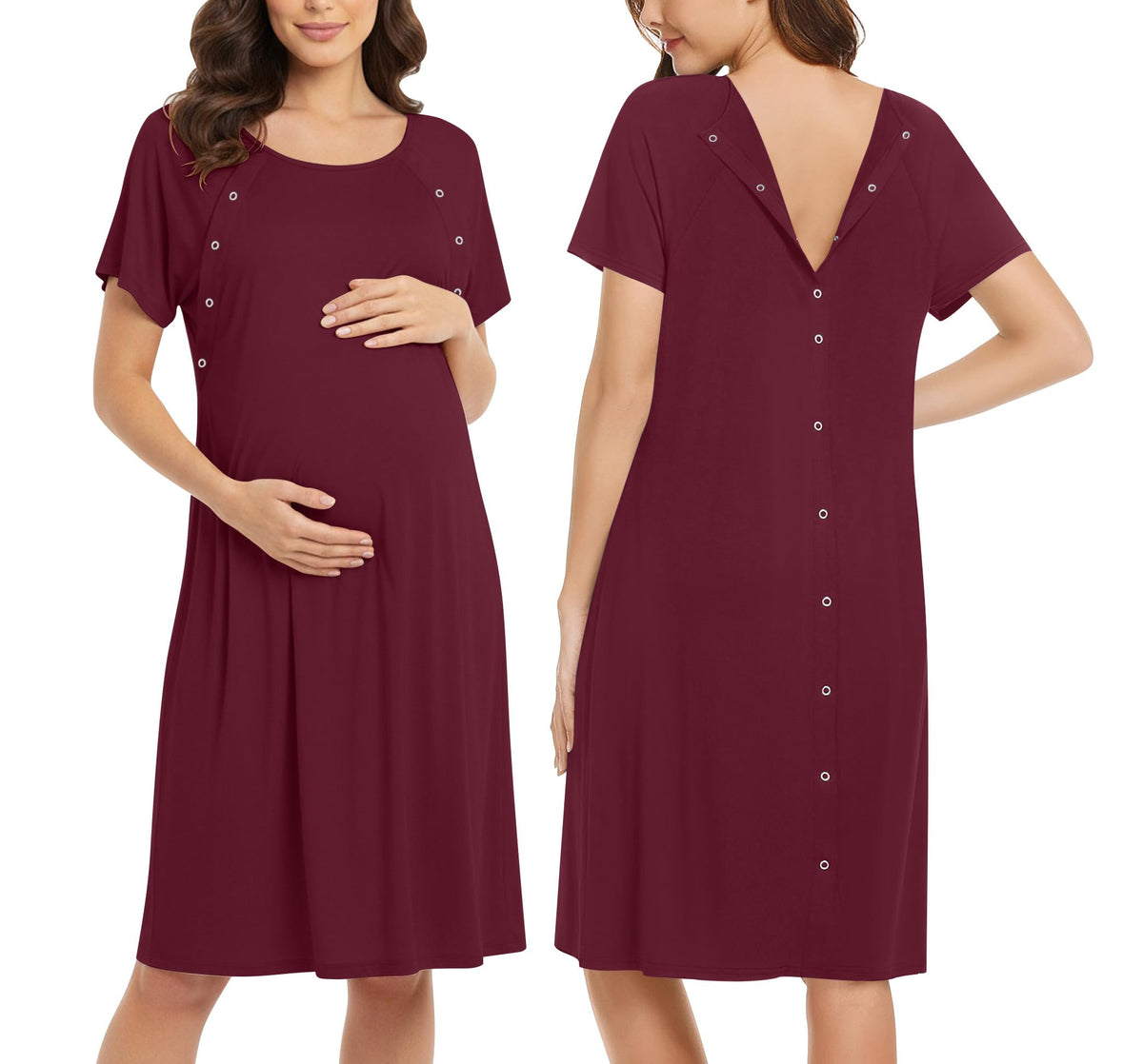 Ekouaer Women’s Nursing/Delivery/Labor/Hospital Nightdress Short Sleeve Maternity Nightgown with Button S-XXL