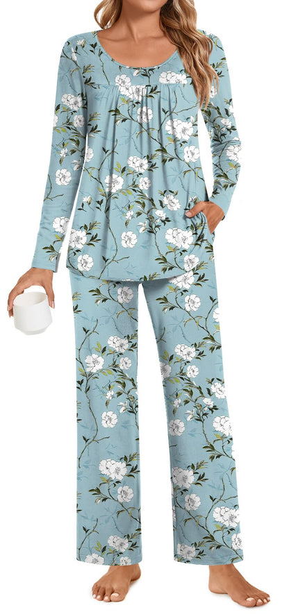 POPYOUNG Womens Pajama Set 2 Pieces Fall Pjs Comfy Sleepwear with Pockets