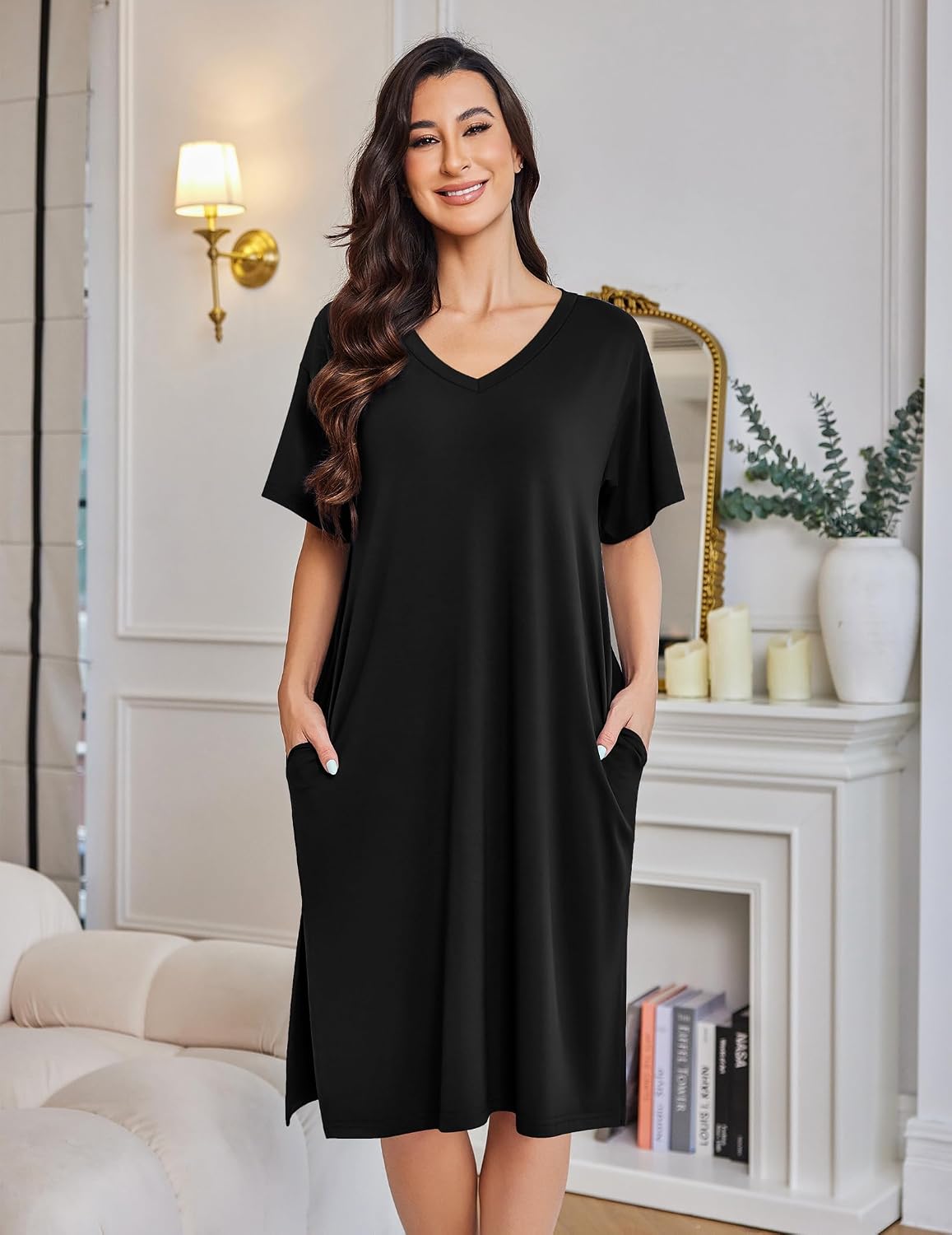 Ekouaer Womens Plus Size Nightgown Bamboo Viscose Short Sleeve Sleepshirt