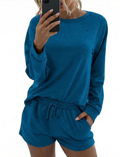 Ekouaer Womens Pajama Sets Long Sleeve Top and Shorts Lounge Set Sleepwear