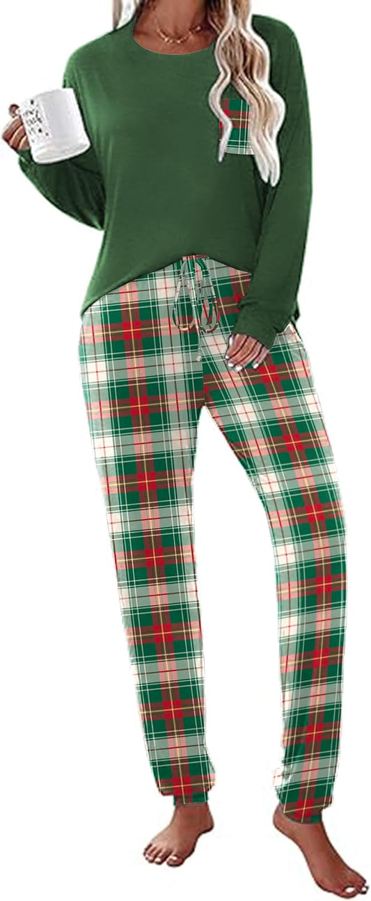 Ekouaer Womens Pajama Sets Long Sleeve Pjs Lounge Sets Joggers with Pockets