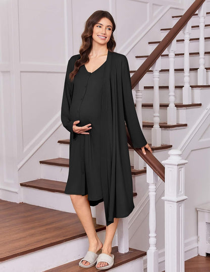 Ekouaer Labor and Delivery Gown and Robe Set for Hospital Nursing Nightgown