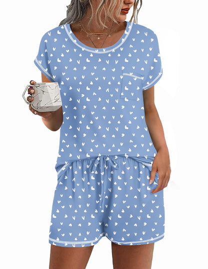 Ekouaer Womens Pajama Sets 2 Piece Pjs Short Sleeve Top and Shorts