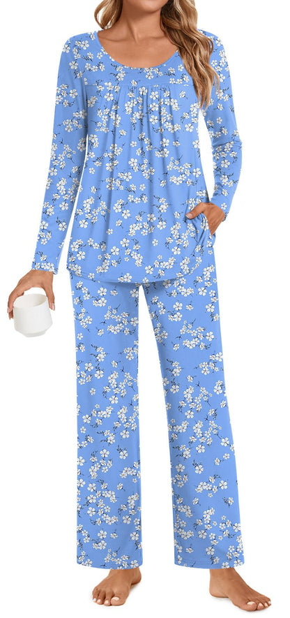 POPYOUNG Womens Pajama Set 2 Pieces Fall Pjs Comfy Sleepwear with Pockets