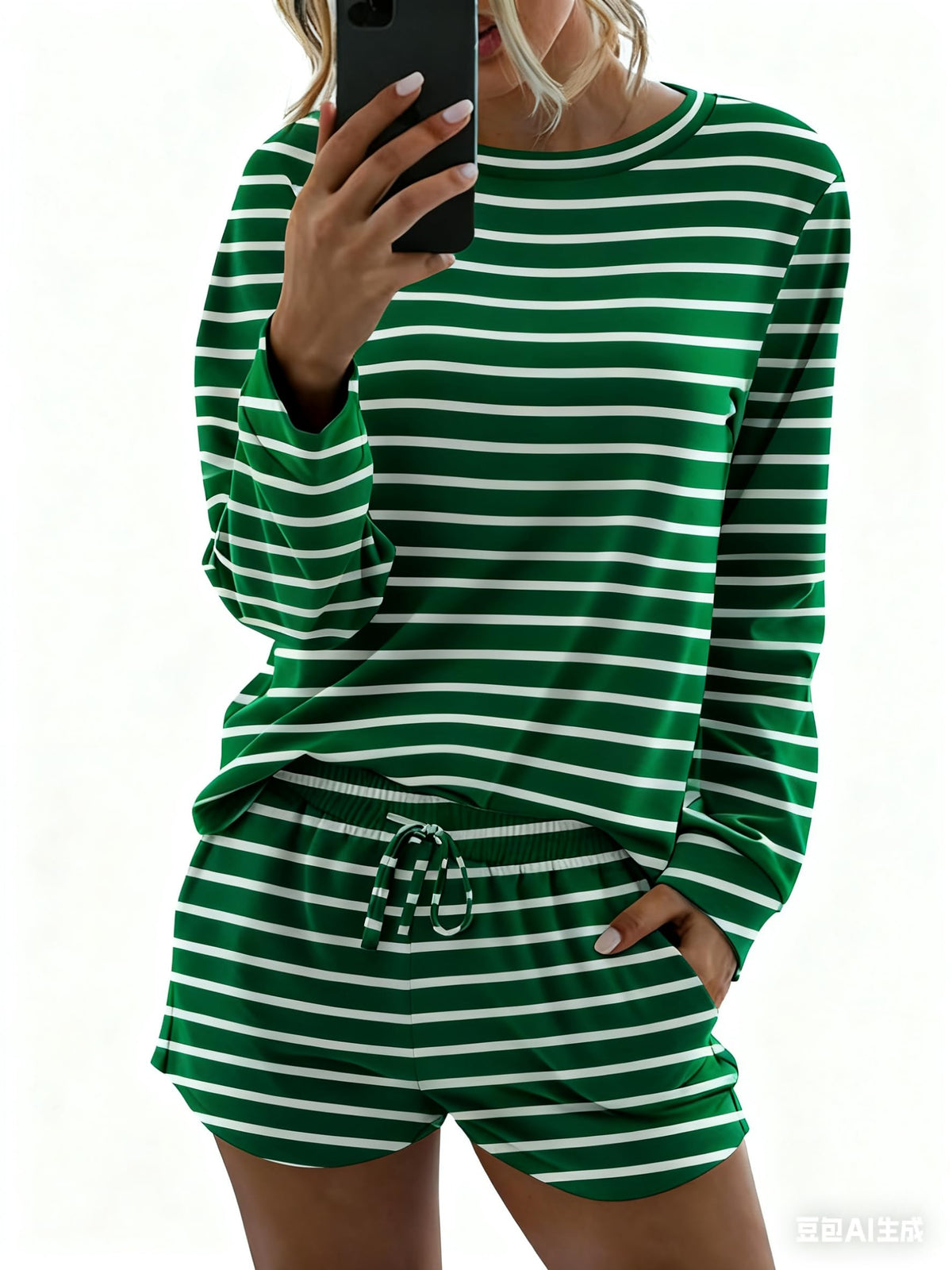 Ekouaer Womens Pajama Sets Long Sleeve Top and Shorts Lounge Set Sleepwear