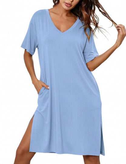 Ekouaer Womens Plus Size Nightgown Bamboo Viscose Short Sleeve Sleepshirt