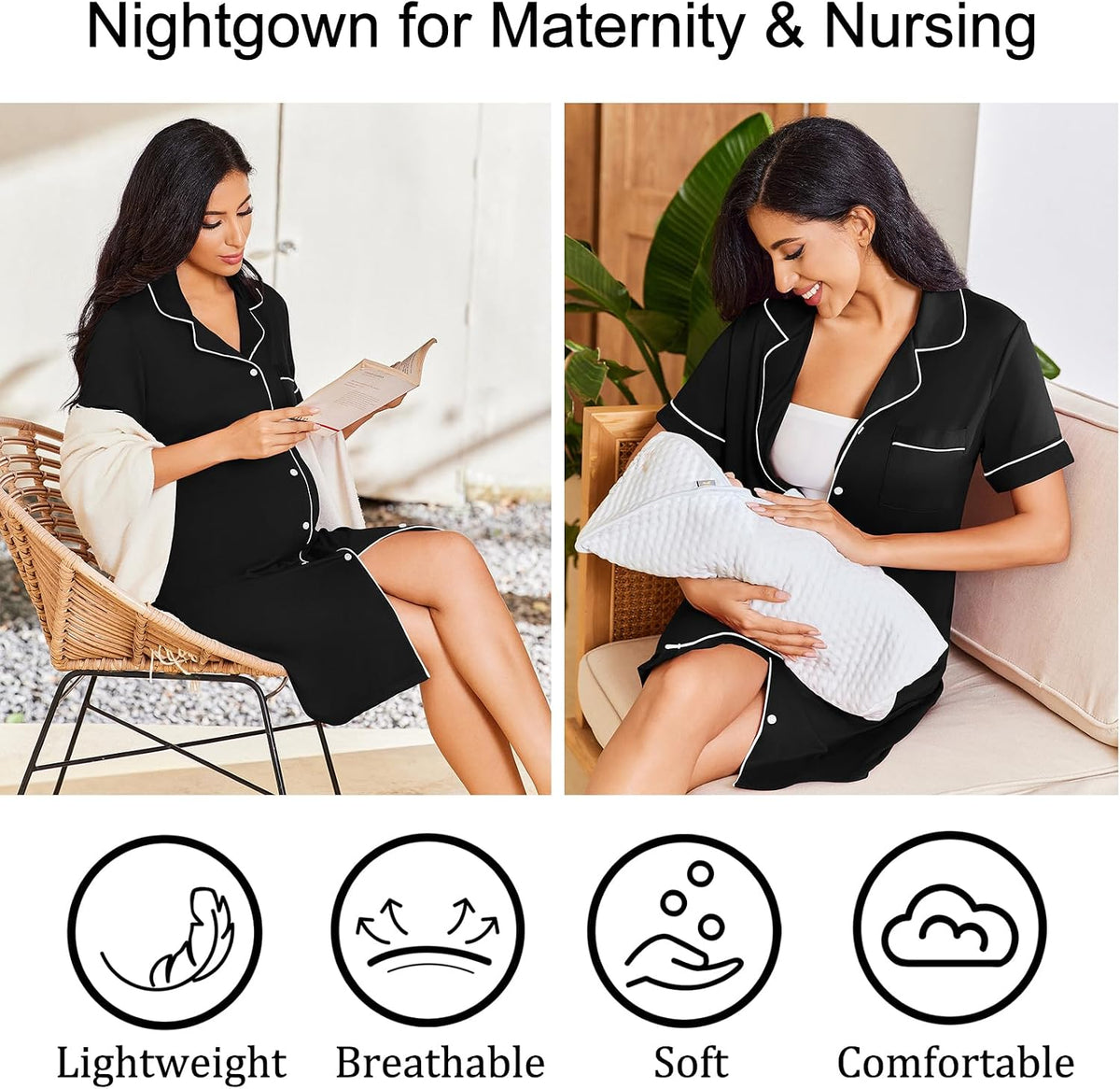 Ekouaer Nightgowns for Women 2 Pack Button Down Sleepwear Soft Sleepshirts
