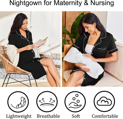 Ekouaer Nightgowns for Women 2 Pack Button Down Sleepwear Soft Sleepshirts