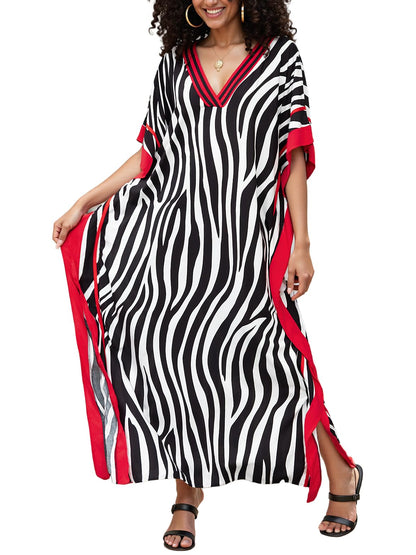 NFVNKJ Plus Size Mumu Dresses for Women - Boho Batwing Sleeve Caftan with Side Slits, Long Moo Moo Nightgown & Beach Cover Up