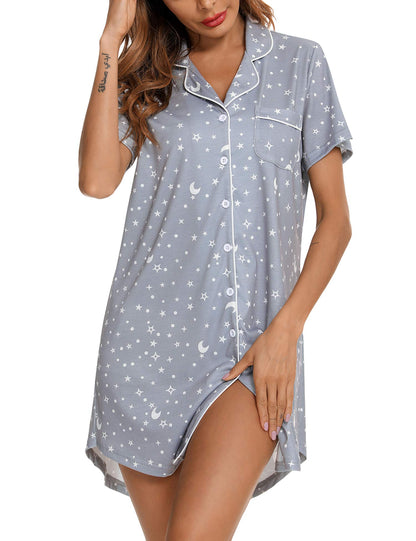 Senert Nightgowns for Women Button Down Sleeve Sleep Shirt Night Gowns