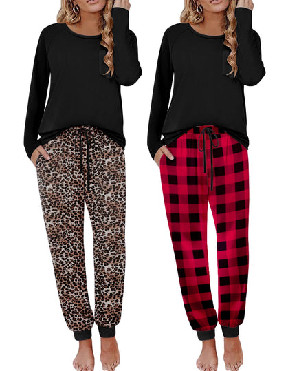 Ekouaer 2 Pack Womens Pajama Sets Long Sleeve Pjs Soft Comfy Lounge Set