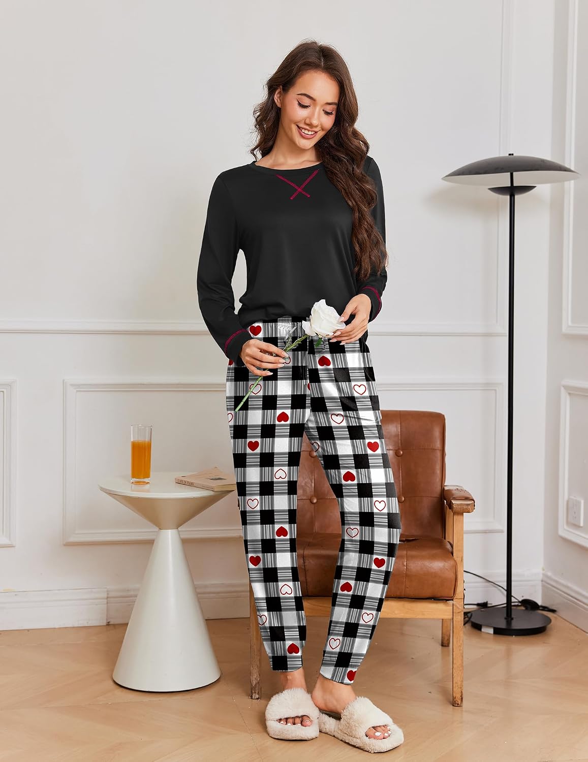 Ekouaer Pajamas for Women Set Long Sleeve Top and Jogger Pants Lounge Sets