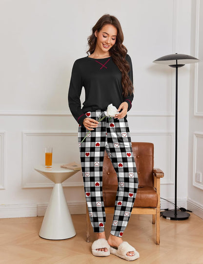 Ekouaer Pajamas for Women Set Long Sleeve Top and Jogger Pants Lounge Sets