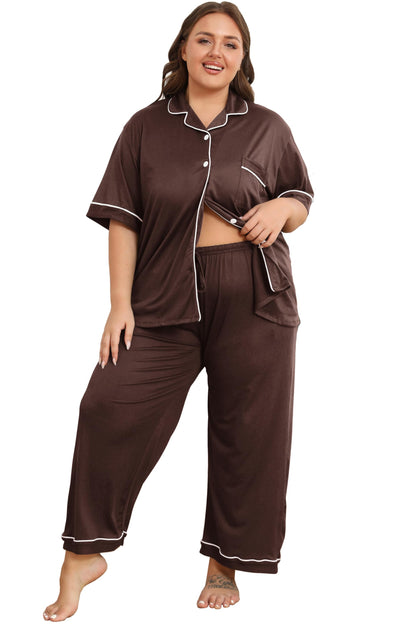 Vozanet Women's Plus Size Pajamas Button Down Shirt and Pants Soft Lounge Sets Bride Nighty Bottom with Pockets 1x to 5x