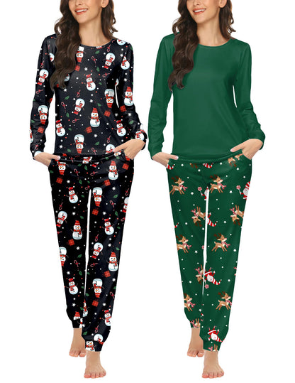Ekouaer 2 Pack Pajama Sets for Women,Long Sleeve Top Jogger Pant Loungewear