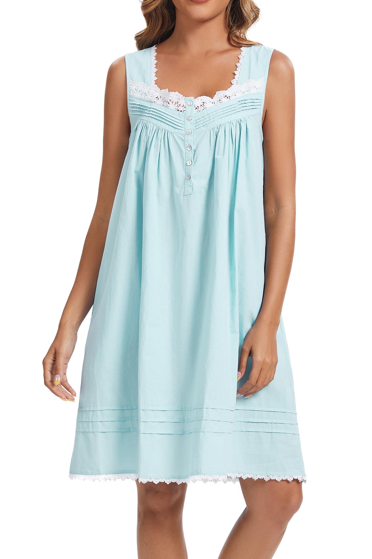 AVIIER 100% Cotton Nightgowns for Women Sleeveless Night Gown with Pockets