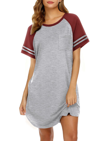 Ekouaer Nightgowns for Women Color Block Sleep Shirt Short Sleeve Sleepwear