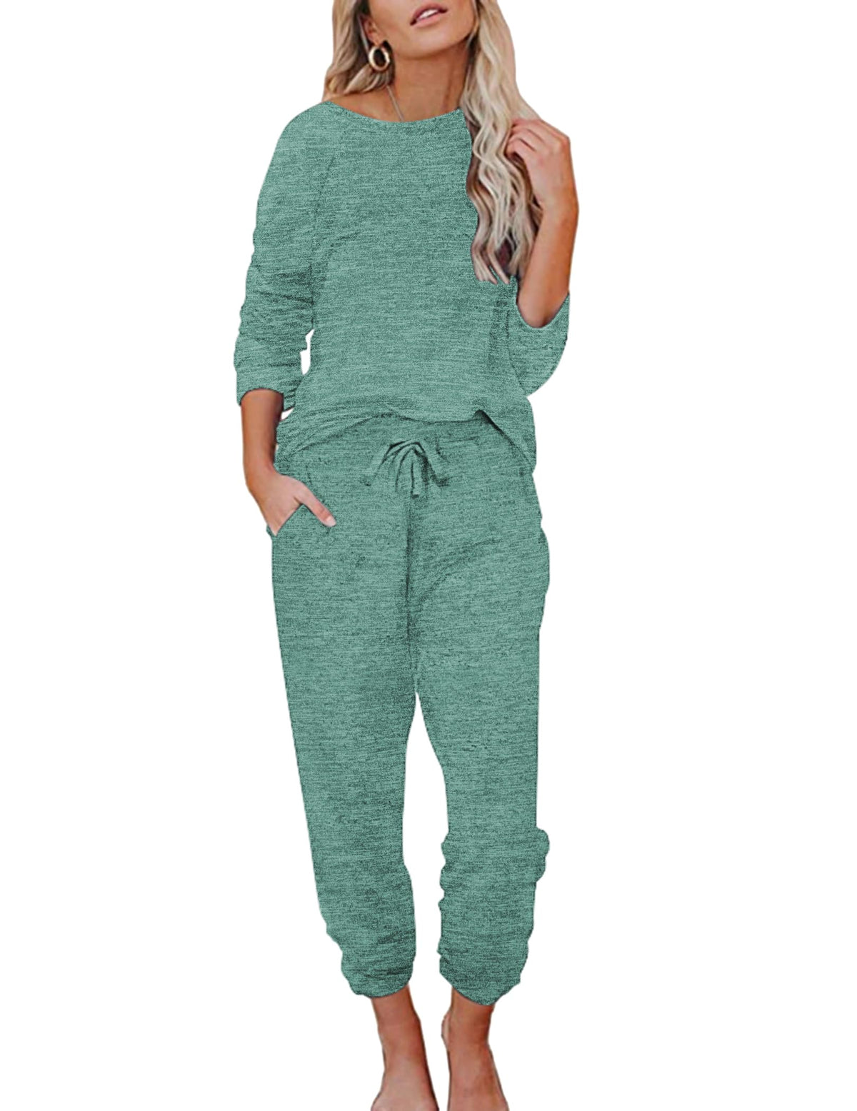 Ekouaer Womens Pajamas Set Long Sleeve Loungewear Soft Joggers with Pockets