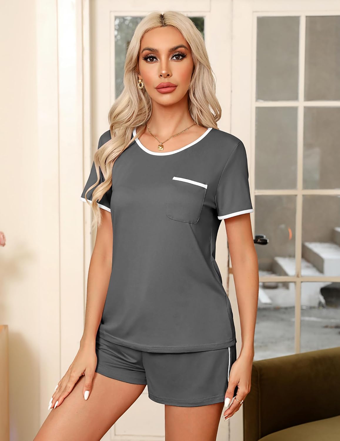 Ekouaer Pajamas for Womens Set 2 Piece Soft Sleepwear, Chest Pocket