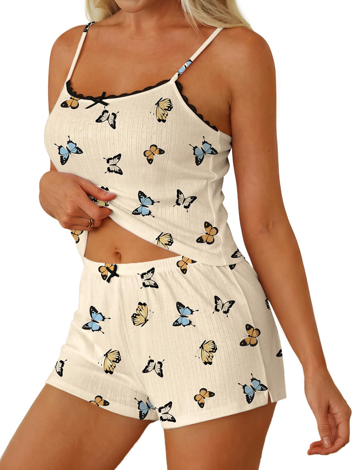Ekouaer Women Pajama Sets 2 Piece Cami Sleepwear Lace Sexy Lingerie Cute Pj