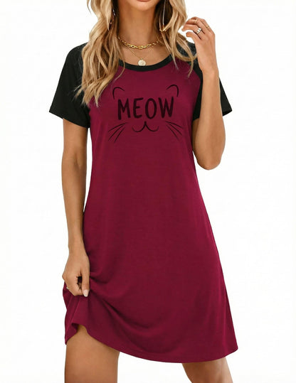 Ekouaer Nightgowns for Women Short Sleeve Night Dress Printed Sleepwear