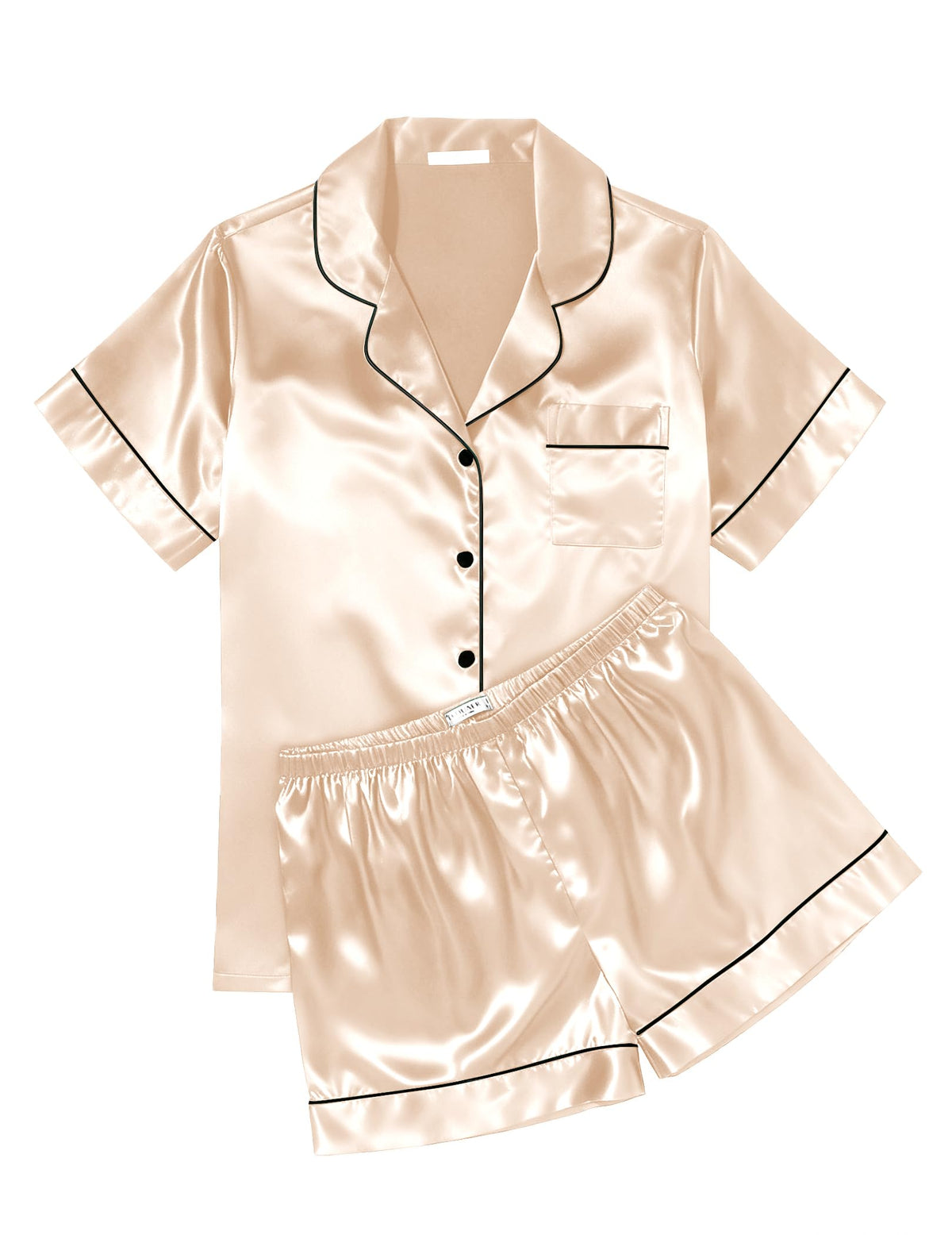 Ekouaer Womens Silk Satin Pajama Sets Soft Short Sleeve Button Up Sleepwear