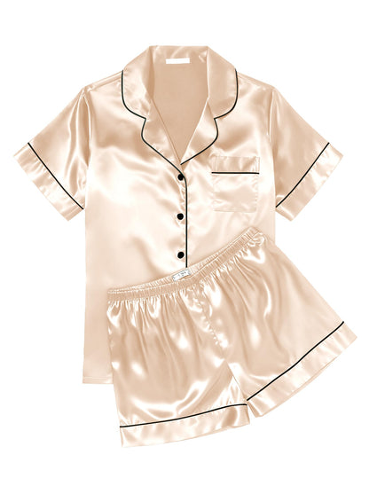 Ekouaer Womens Silk Satin Pajama Sets Soft Short Sleeve Button Up Sleepwear