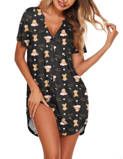 Ekouaer Nightgowns for Women Button Down Night Gown Short Sleeve Nightshirt