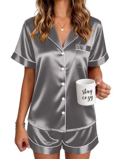 Ekouaer Satin Pajamas for Women Silk Pjs Short Set 2 Piece Lounge Sets