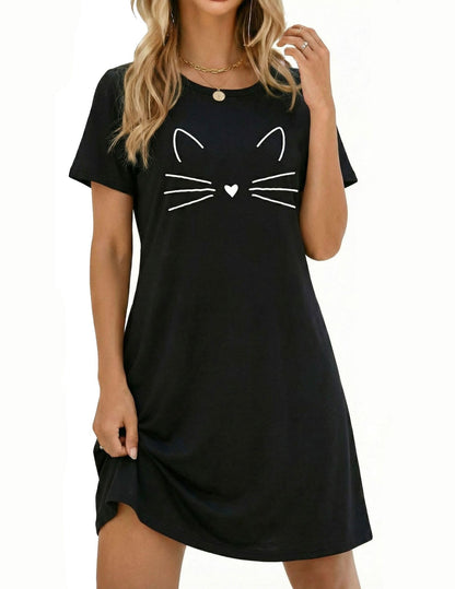 Ekouaer Nightgowns for Women Short Sleeve Night Dress Printed Sleepwear