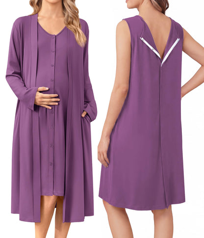 Ekouaer Labor and Delivery Gown and Robe Set for Hospital Nursing Nightgown