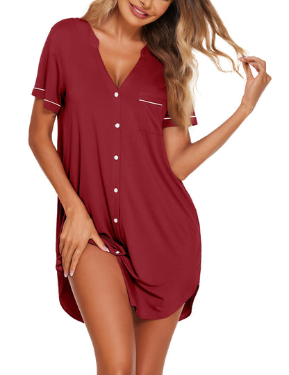 Ekouaer Nightgowns for Women Button Down Night Gown Short Sleeve Sleepshirt