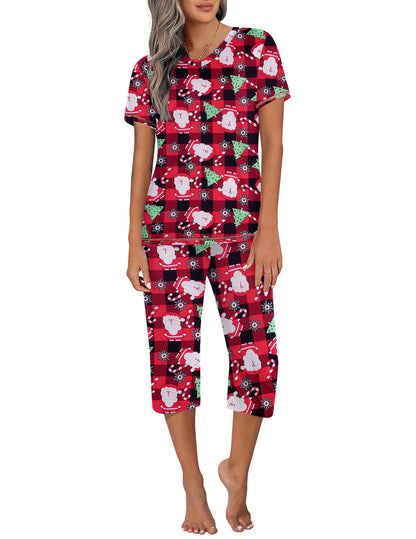 Ekouaer Women's Capri Pajama Sets Short Sleeve Two Piece Summer Lounge Sets