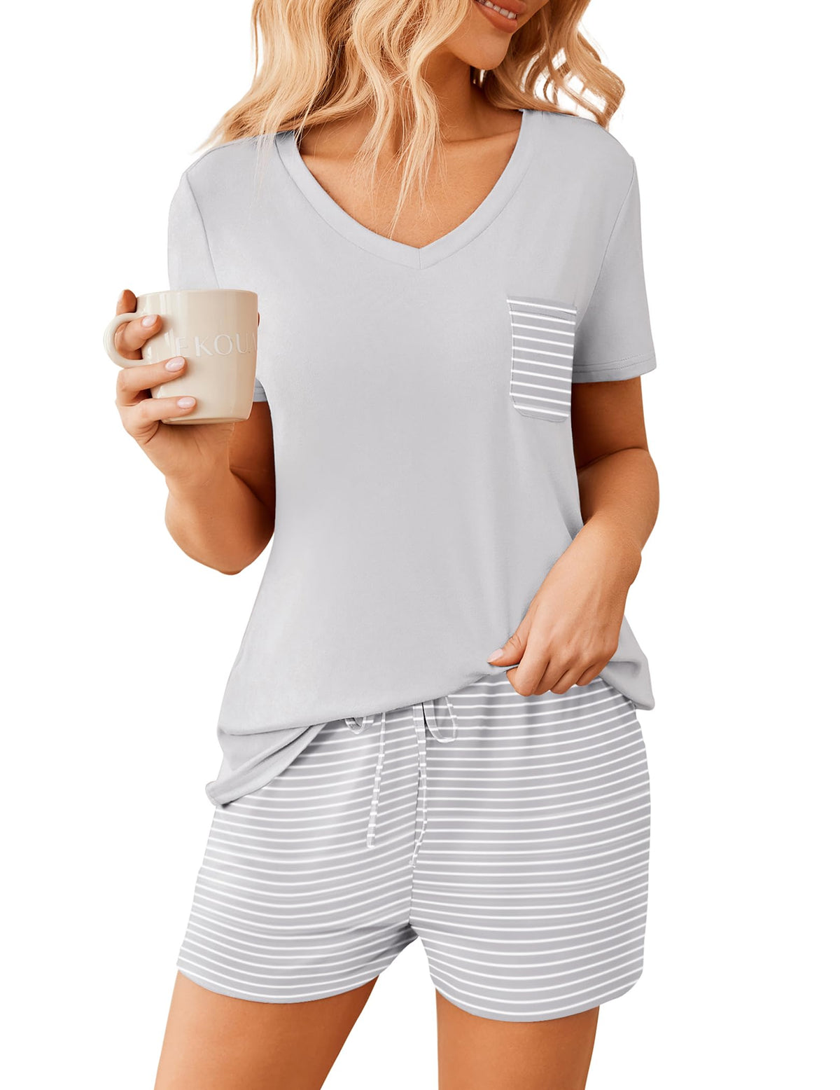 Ekouaer Womens Pajama Sets Shorts Soft 2 Piece Lounge Set with Chest Pocket