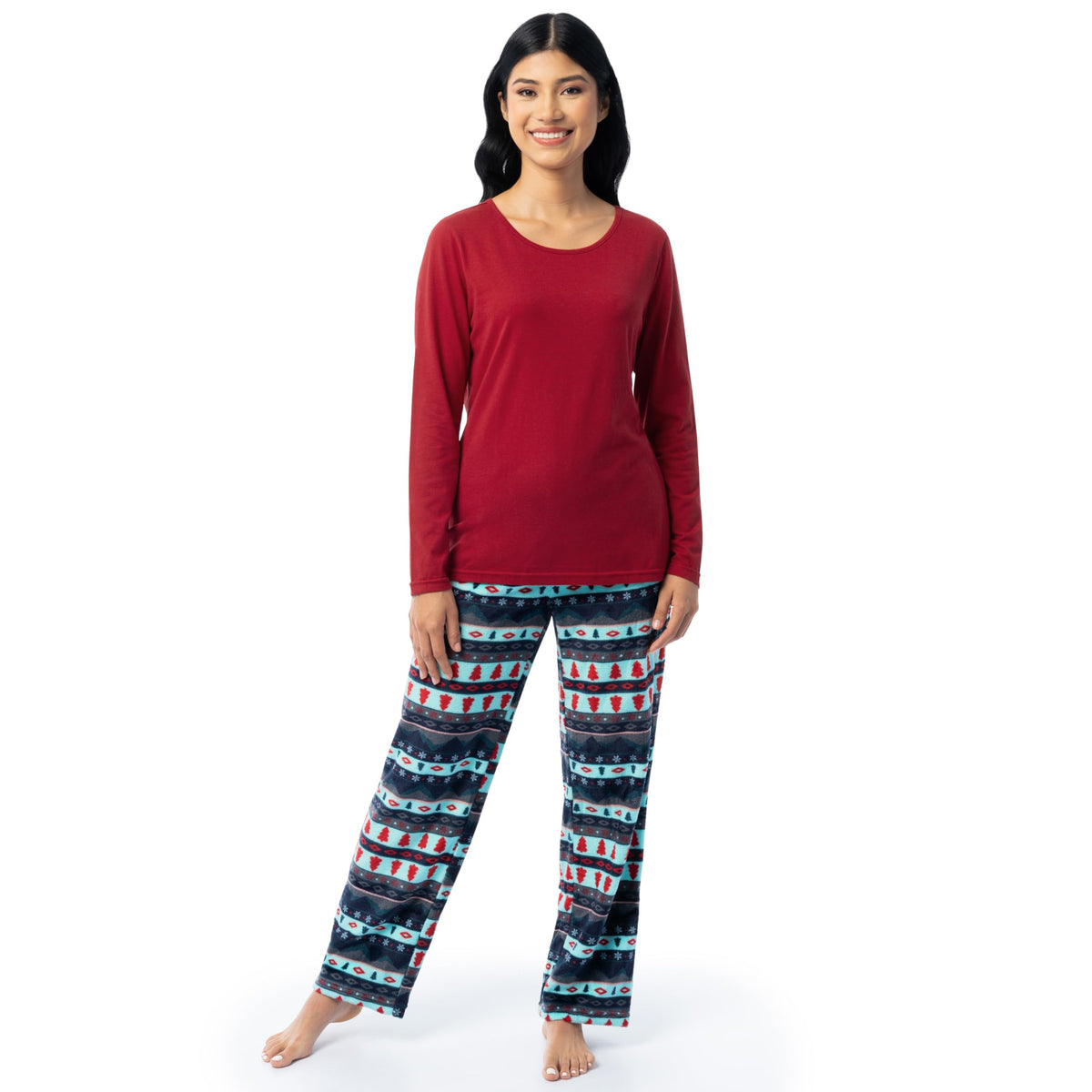 Fruit of the Loom Women's Sueded Jersey Crew Top and Fleece Pant Sleep Set