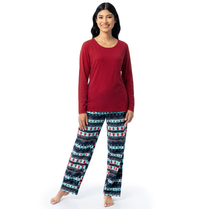 Fruit of the Loom Women's Sueded Jersey Crew Top and Fleece Pant Sleep Set