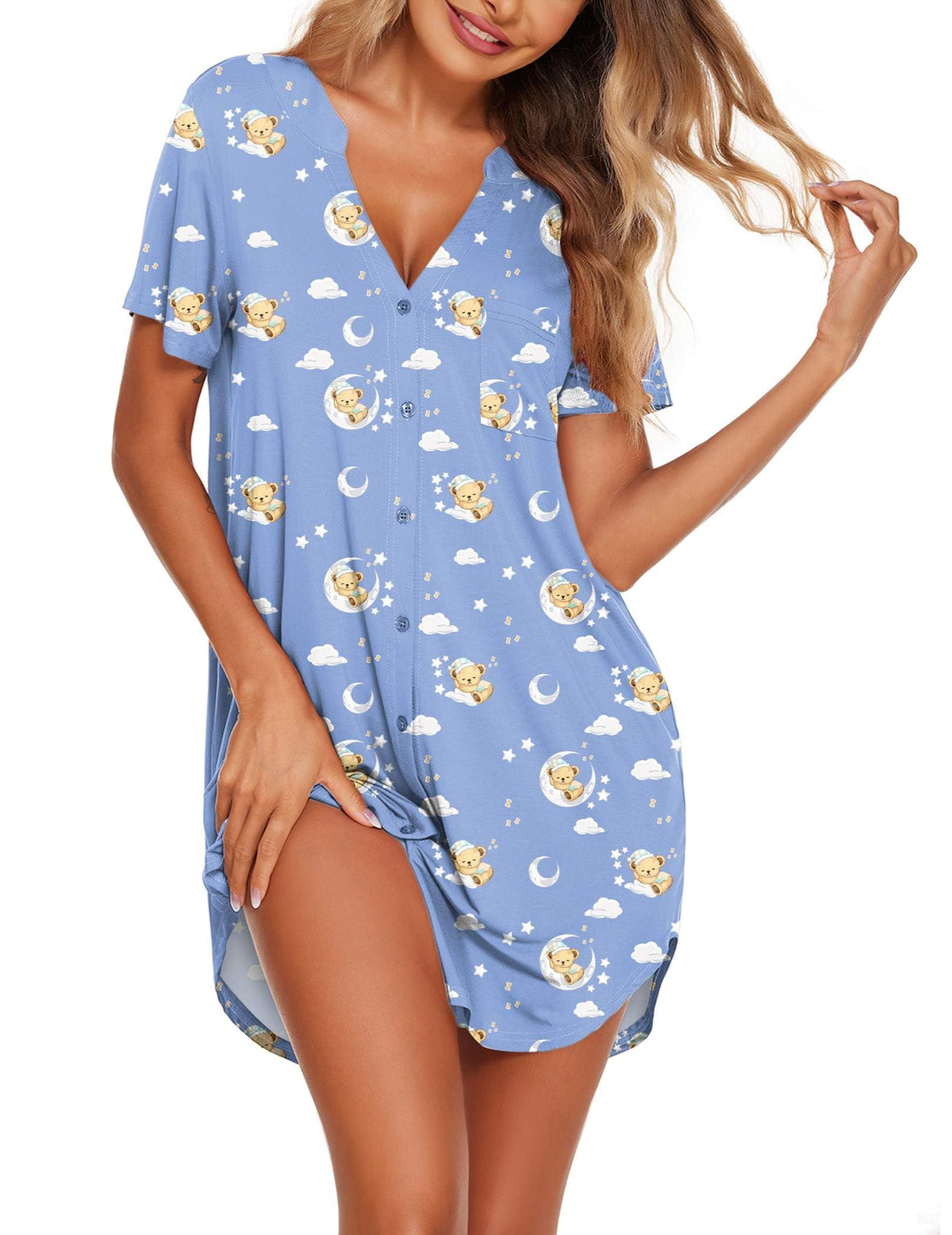 Ekouaer Nightgowns for Women Button Down Night Gown Short Sleeve Nightshirt