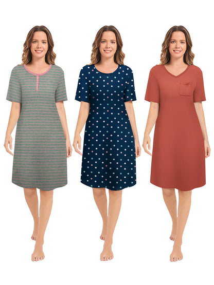 3 Pack Nightgowns for Women Summer Short Sleeve Night Gowns