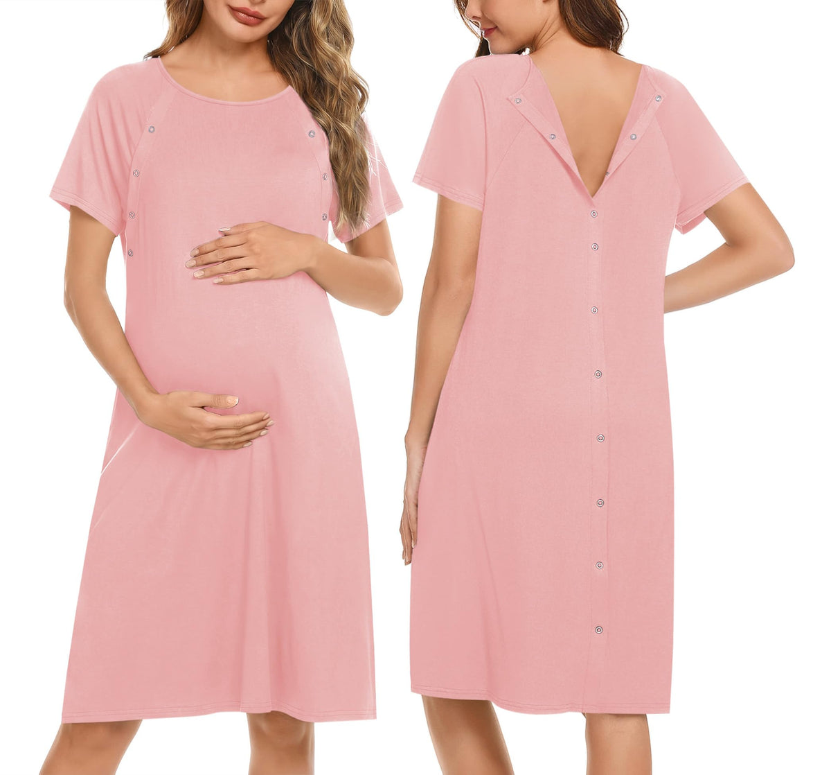 Ekouaer Women’s Nursing/Delivery/Labor/Hospital Nightdress Short Sleeve Maternity Nightgown with Button S-XXL