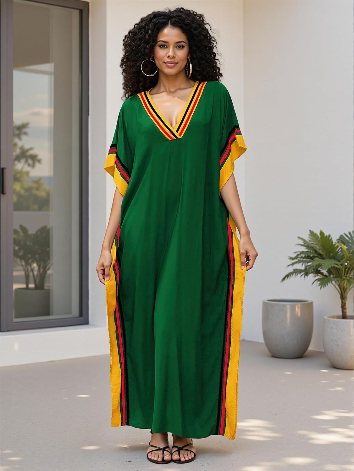 NFVNKJ Plus Size Mumu Dresses for Women - Boho Batwing Sleeve Caftan with Side Slits, Long Moo Moo Nightgown & Beach Cover Up