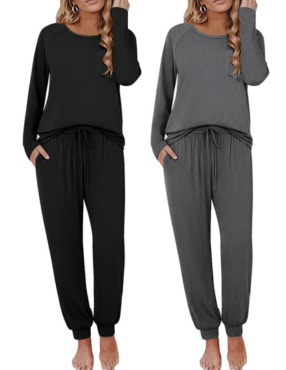 Ekouaer 2 Pack Womens Pajama Sets Long Sleeve Pjs Soft Comfy Lounge Set