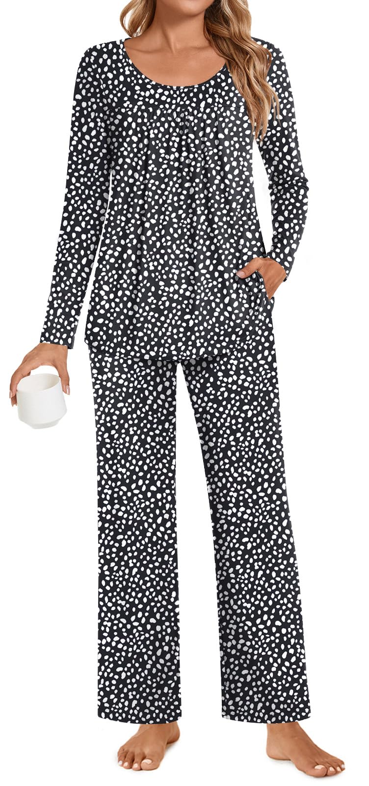 POPYOUNG Womens Pajama Set 2 Pieces Fall Pjs Comfy Sleepwear with Pockets