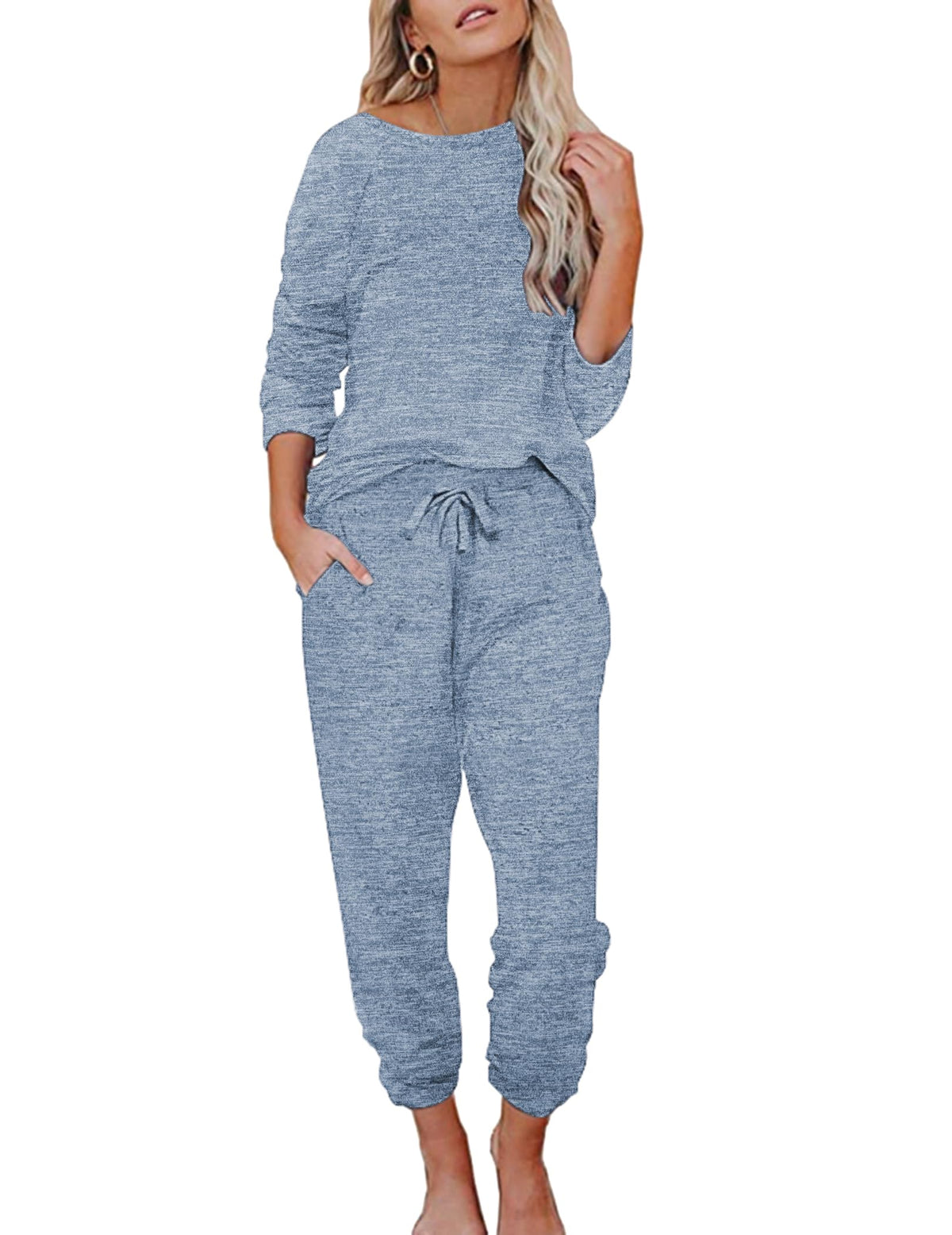 Ekouaer Womens Pajamas Set Long Sleeve Loungewear Soft Joggers with Pockets