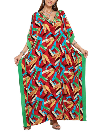 NFVNKJ Plus Size Mumu Dresses for Women - Boho Batwing Sleeve Caftan with Side Slits, Long Moo Moo Nightgown & Beach Cover Up